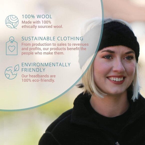 Womens Wool Headband Thick Wide Ear Warmer Winter Summer Black